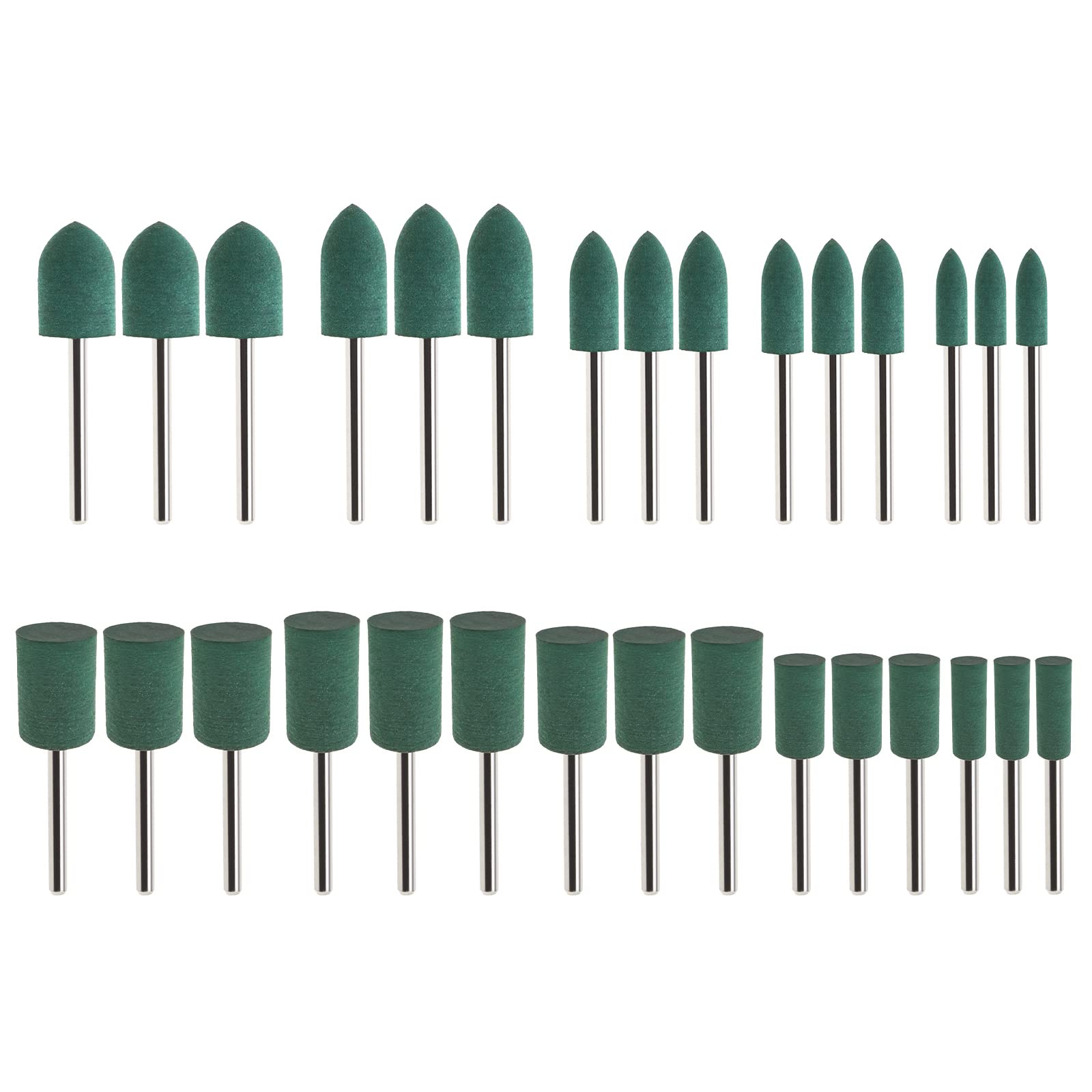 Create idea 30pcs Rubber Polishing Bits Cone Cylinder Shape Polishing Burrs Jewelry Wheel 3mm Mandrel 4mm 6mm 8mm 10mm 12mm Head for Rotary Tool Electric Drill Electric Grinder
