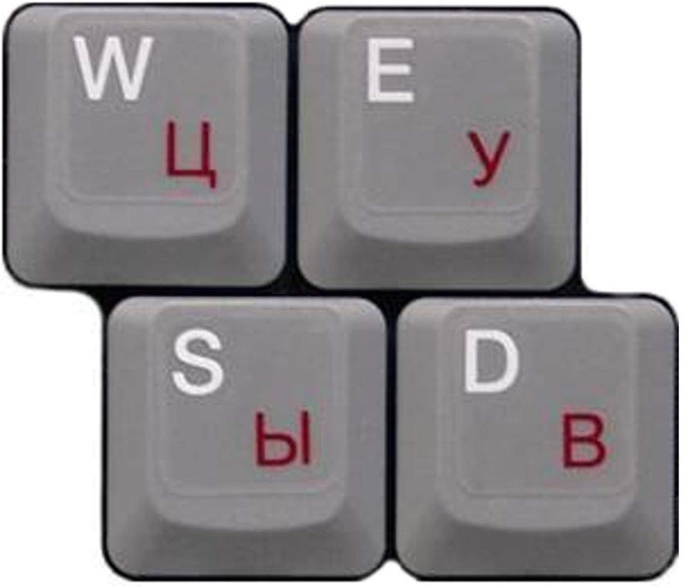 HQRP Russian Ukrainian Cyrillic Laminated QWERTY Transparent Keyboard Stickers for All PC & Laptops with Red Lettering
