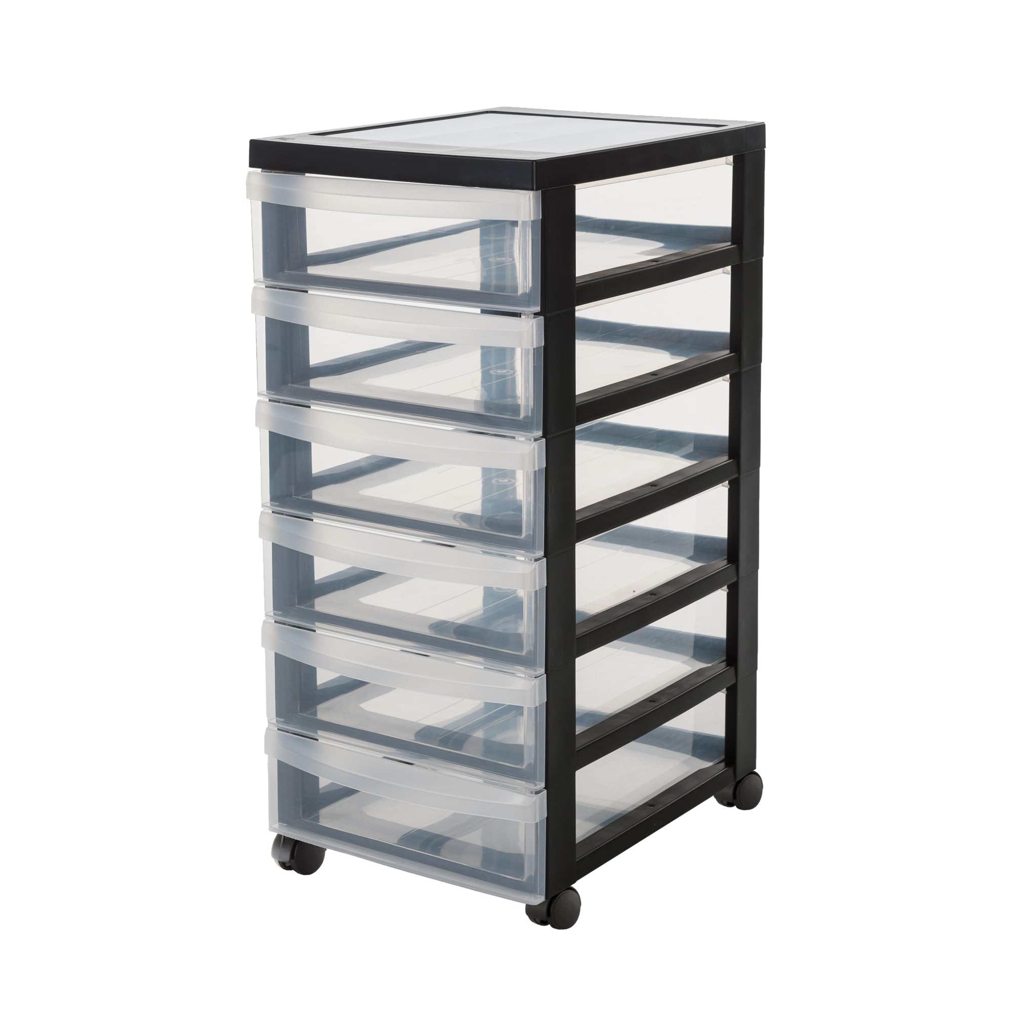 Iris Ohyama, Plastic Drawers Storage Unit, Plastic Storage Drawers, A4 Format & 4 Wheels, H61.5cm/6 Drawers, BPA Free, Black, W40 x D29 x H61.5cm, DC-360