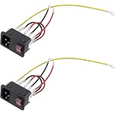 Antrader 2pcs AC250V 10A IEC320 C14 Inlet Panel Socket w Switch Fuse Holder | Pre‑crimped Cables:2Red+2Black+1Yellow Ground Wire,Snap‑in Square Panel Mount, Easy Installation for Cabinet &amp; Equipment