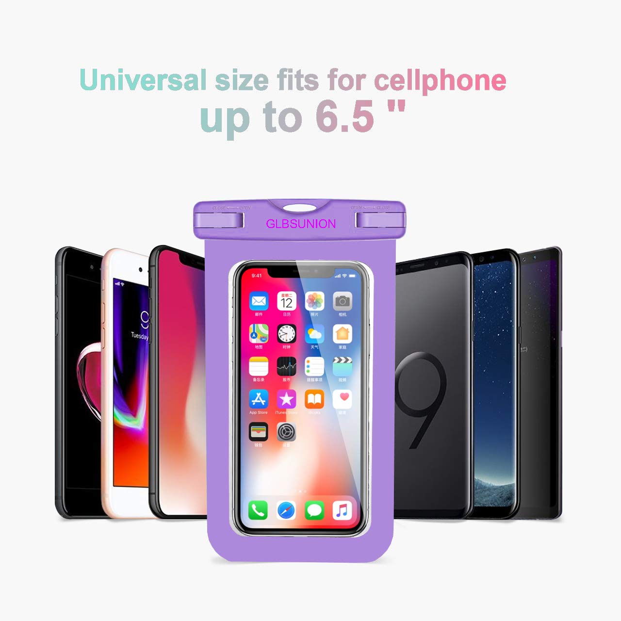 GLBSUNION Universal Waterproof Case, IPX8 Water proof Phone Pouch Dry Bag Compatible for iPhone Xs Max/XR/X/8/8P/7/7P Galaxy up to 6.5\