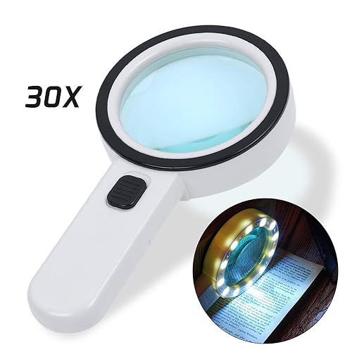 Magnifying Glass Lighted, Gemwon Large 30X Magnifier with Light
