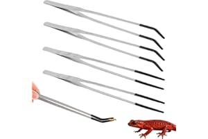4pcs Reptile Feeding Tongs, Stainless Steel Straight Curved Reptile Feeding Tweezers with Rubber Tips for Bearded Dragons Sna