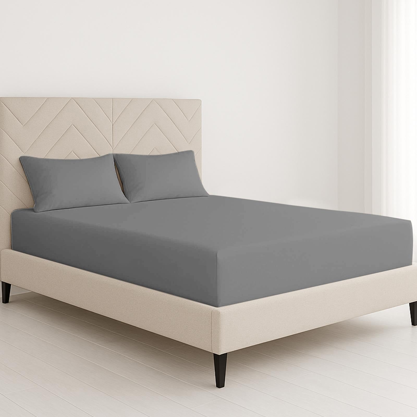 ChComfort Deep Single Size Fitted Sheet with Matching Pillowcase - Grey Microfiber, All-Around Elastic 40cm depth, Wrinkle-Free, Fade Resistant - Suitable for All! (Gray, Single)