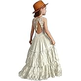 Girls Kids Lace Back Full-Length Backless Tulle Party Holiday Flower Girl Dress Size 4-14