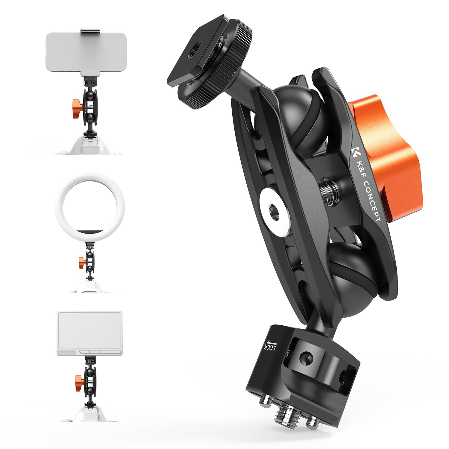 K&F CONCEPT Magic Arm with Cold Shoe, Dual Ballhead Magic Arm with 1/4" Screws and Locating Pins, 360° Rotable Camera Arm for Action Camera Light Microphone Tripod Monitor Cell Phone, MS27