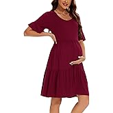 Smallshow Women's Maternity Dress Ruffle Short Sleeve Pregnancy Clothes Summer