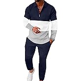 UOUA Mens 2 Piece Set Casual Outfits 1/4 Zip Polo Long Sleeve Shirt & Pants Track Suit Loungewear Athletic Sweatsuit
