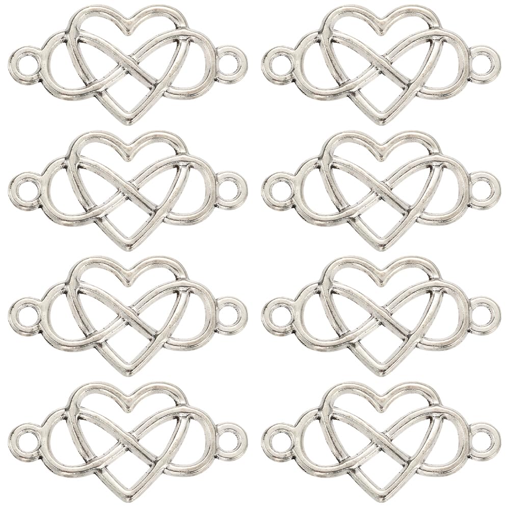 SUNNYCLUE 1 Box 60Pcs Heart Link Charms Love Connector Charm Bulk Antique Silver Mini Hearts Valentine Links Infinity Connectors for jewellery Making Charms Women DIY Necklace Bracelet Earrings Crafts