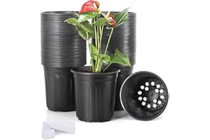 JERIA 50-Pack 1 Gallon Flexible Plant Nursery Pots with 50Pcs Plant Labels,Thickened Soft Plastic Seedling Pots,Seed Starting Pot Flower Plant Container for Succulents，Seedlings