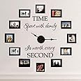 MairGwall Time Spent with Family is Worth Every Second - Family Lettering Vinyl Wall Decal - Without Clock and Picture Frame (Black, Small)