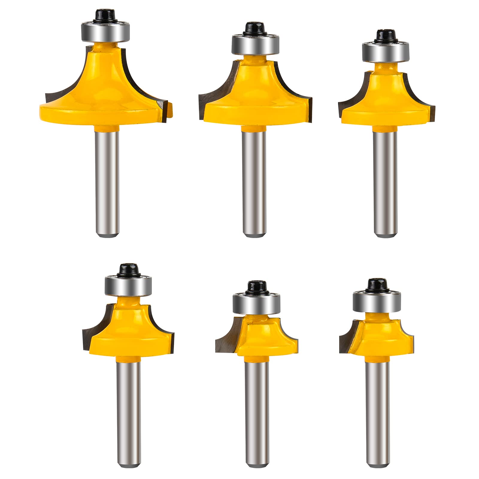 Yueqing Zhongji roundover Router bit 1/4 Shank Router bits 1/4 Shank 1/4-Inch Shank Roundover Edging Router Bit Set Corner Rounding Edge Forming Bit Set 1/2", 3/8", 5/16" ,1/4",3/16",1/8"Radius 6pcs — image 1