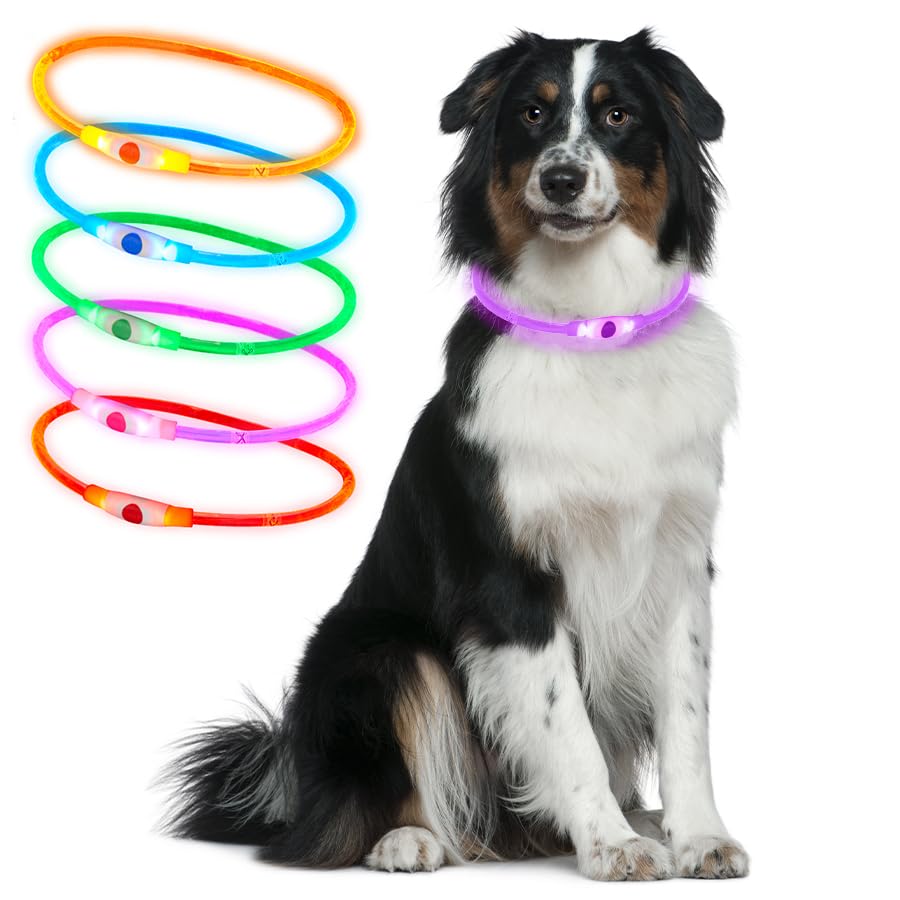 Ultra Pink Silicone 70cm LED Light Up Dog Collar Cut to Size Rechargeable 3 Settings Large Dogs Medium Small Puppies Cats Flashing Dog Collar Lights for Night Safety USB Charging Collars