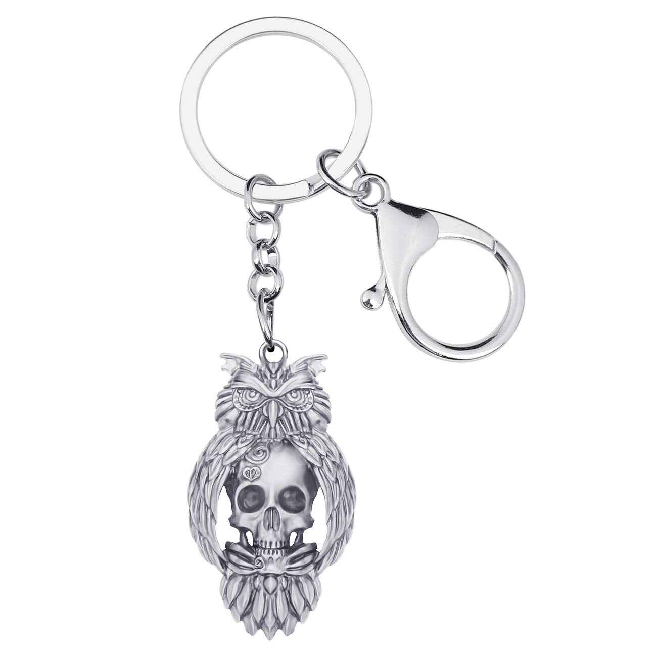 BONSNY Alloy Halloween Skull Snake Owl Keyring Antique Keychain For Women Girl Key Bag Phone Charm Gift (Silver Owl Skull)