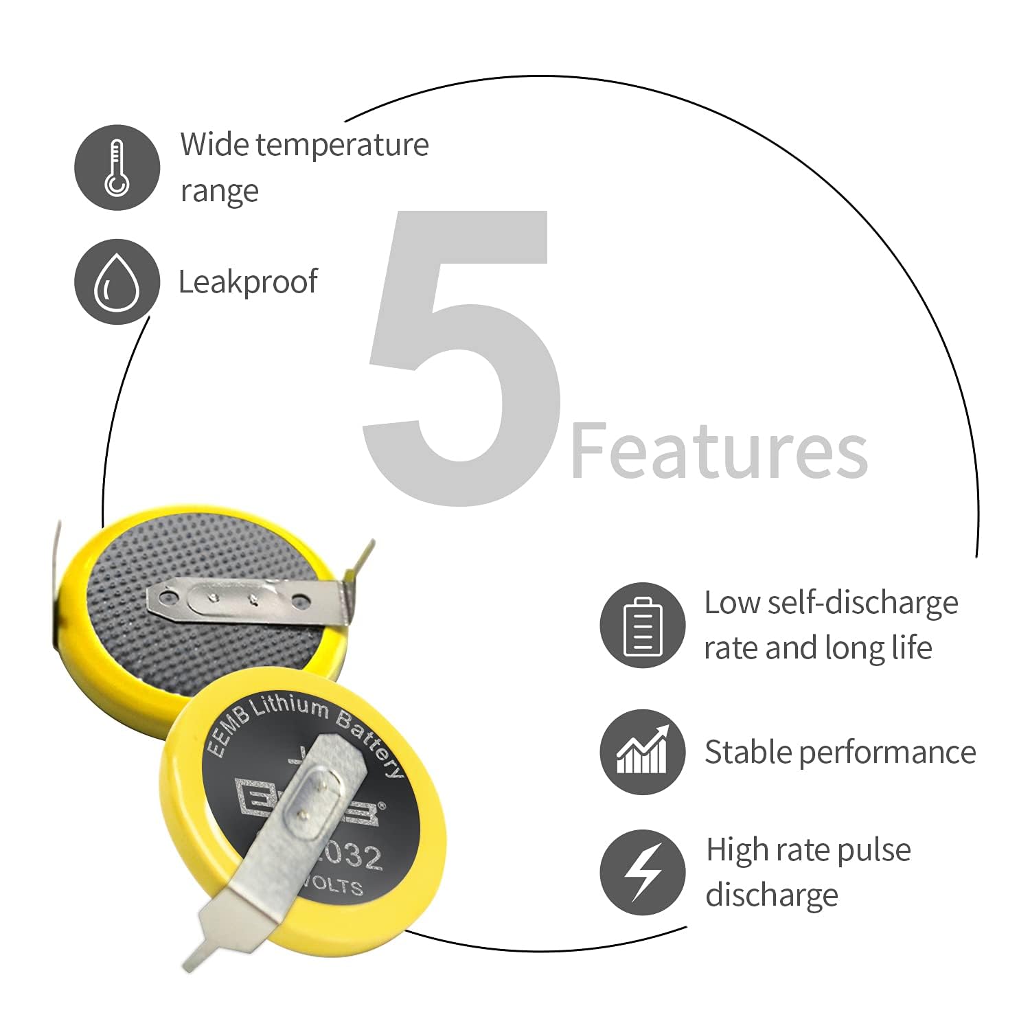 EEMB 10-Pack Tabbed CR2032 Battery CR2032 3V Lithium Battery with Solder Tabs 2032 Coin Cell Lithium Batteries for SNES, N64, Gameboy Color Game Replacement