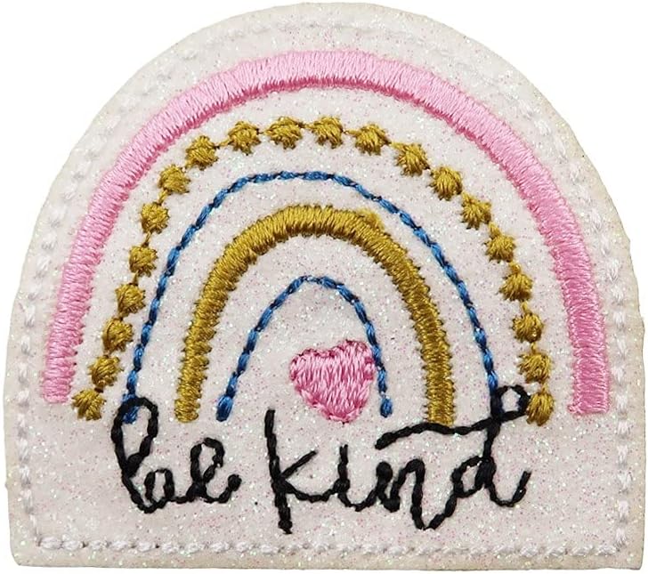 Mixed Media - Be Kind Rainbows Sparkle Glitter Embroidered Iron On Patch