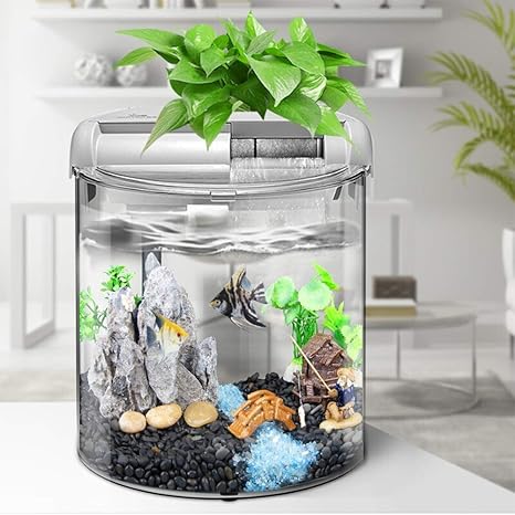 Amazon Co Jp 創造的なデスクトップの水槽 Ledライトとフィルターポンプのある小さなスマートな水族館のリビングルームの風景 生態学的水槽 格闘魚の水槽 ペット用品