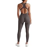 RXRXCOCO Women Backless One Piece Jumpsuits Sleeveless Scoop Neck Bodycon Romper Seamless Workout Yoga Jumpsuits