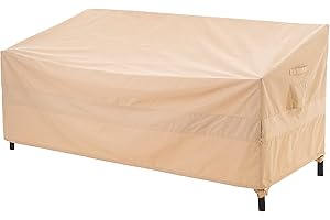 WJ-X3 2-Seater Outdoor Heavy Duty Patio Bench Cover, Waterproof, High Wind Resistant Design for Porch Bench Cover 58W x 28D x 35H Inches, Beige