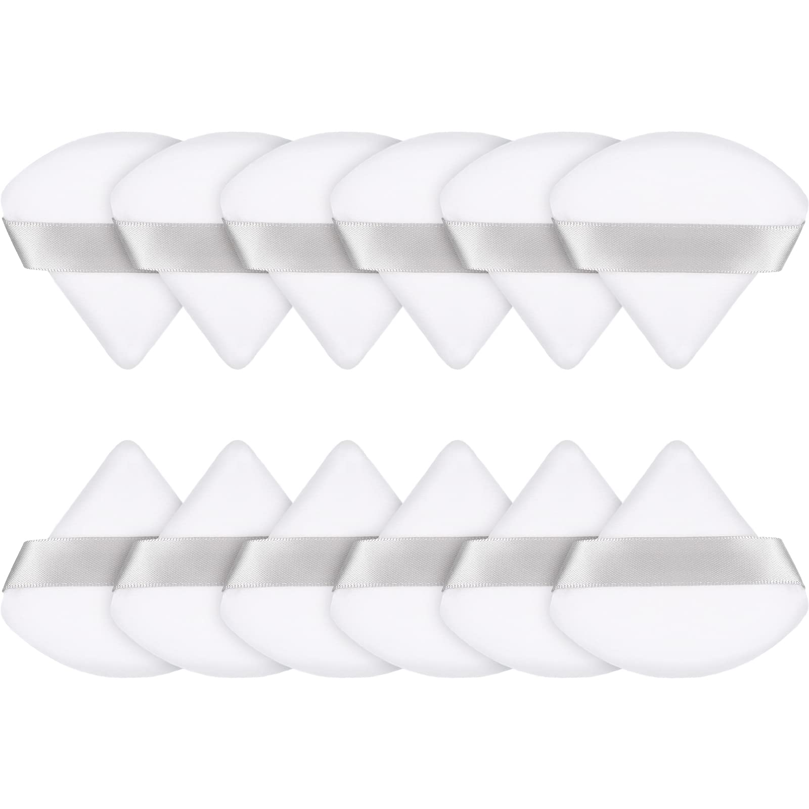 12 Pieces Triangle Powder Puff Face Makeup Cosmetic Puff for Loose Powder Soft Body Washable Reusable Foundation Sponge Mineral Powder Wet Dry Makeup Tool (White, Small)