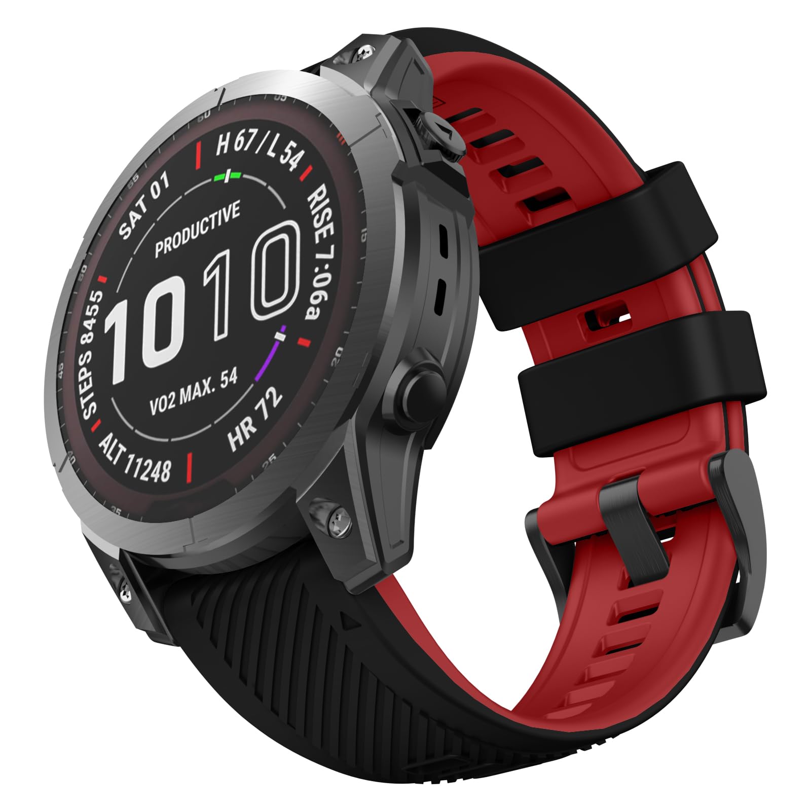 OVERSTEP 22mm Silicone Sport Strap for Garmin Fenix 7/6/5, Epix Pro 47mm, Quatix 5, Forerunner 965/955/945/935 - Black Red Two-Tone