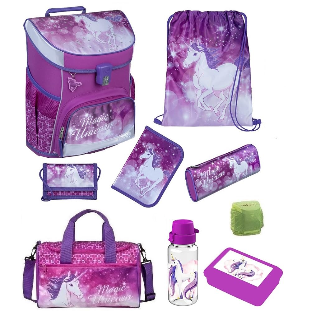 Familando Scooli Campus Fit Pro School Bag Set 9 Pieces with Sports Bag and Rain Cover Magic Unicorn