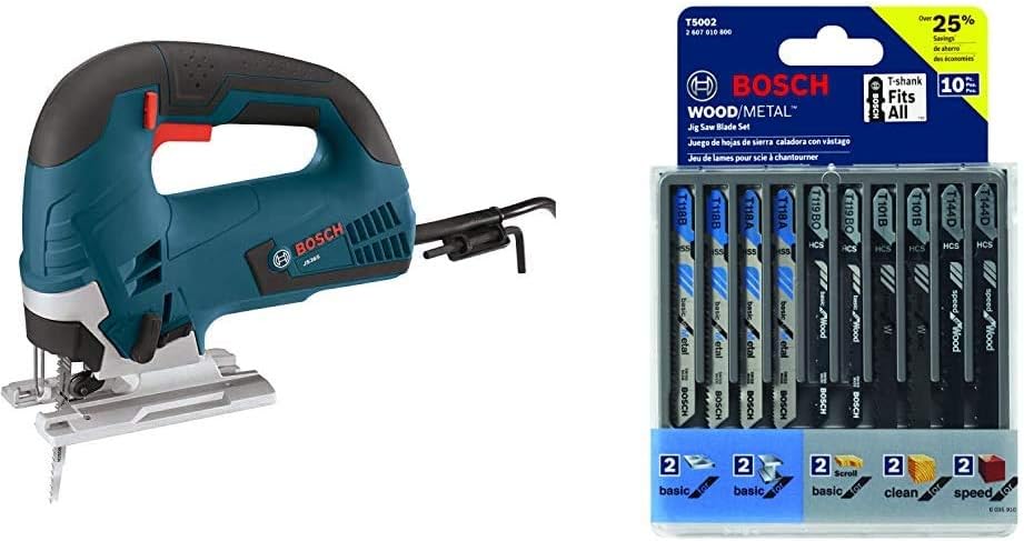 Bosch 120-Volt Top-Handle Jigsaw Kit JS365 with Bosch 10-Piece Assorted T-Shank Jig Saw Blade Set T5002