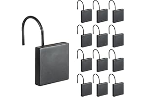 Sunlit Geometric Decorative Shower Curtain Hooks, Matte Square Geometric Black Shower Curtain Rings, Resin, Bathroom Decorati