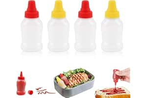 Mini Condiment Bottles Set of 4, 25ml Reusable Squeeze Containers with Leak-Proof Caps for Lunch Box, Office, Picnic, Travel 