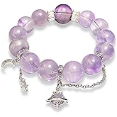 Joxozp Natural Light Amethyst Crystal Elastic Cord Bead Bracelets for Women 14mm Healing Crystals for Stress Relief & Meditation Purple Gifts for Women