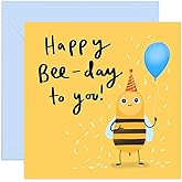 Old English Co. Happy Bee-Day Birthday Card - Fun Cute Bee Card for Adults and Children | Funny Pun Birthday Wishes for Him or Her | Blank Inside & Envelope Included