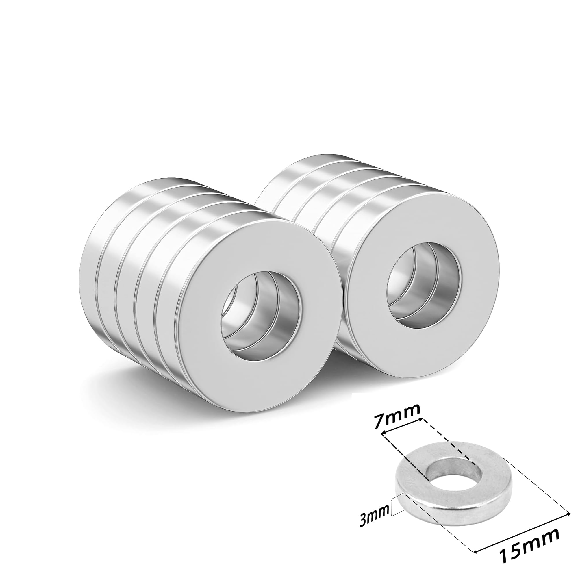 Photo 1 of Neodymium Ring Magnets with Holes - 0.59 inch Rare Earth Magnets for Industrial, Scientific Research, Educational Projects, DIY Crafts - Strong Permanent Countersunk Magnets (10 Packs)