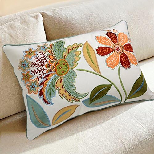 CUSHIONLIU Rural Pastoral Lace Flower Cloth Embroidered Sofa Long Waist Pillow 14"X 20" image