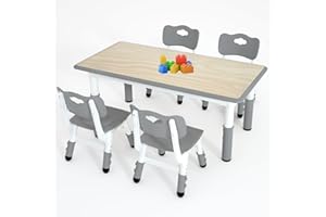 LulliSpace Kids Study Table and 4 Chairs Set,Height Adjustable Table and Chairs for Children and Toddlers,47.2"X23.6"Graffiti Desktop,Suitable for Daycare,Classrooms, Home