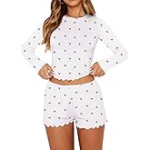 Lacozy Cute Pajama Sets for Women 2 Piece Floral Print Fall Pj Set Woman Long Sleeve Crop Top and Short Y2K Sleep Set