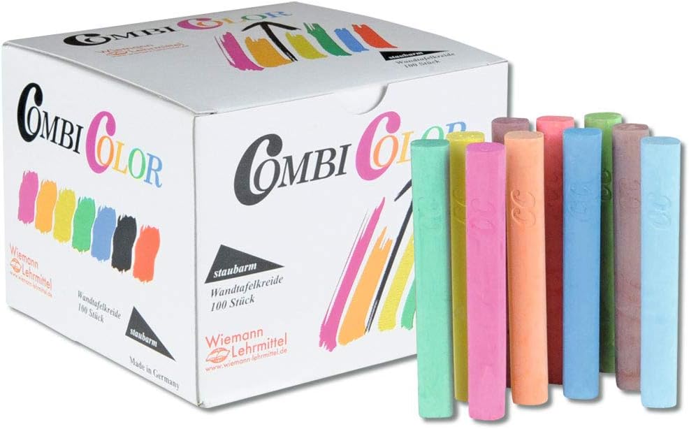 Tafelkreide bunt, 100 Stück im Karton, staubfrei, 10 Farben | Wiemann Lehrmittel
