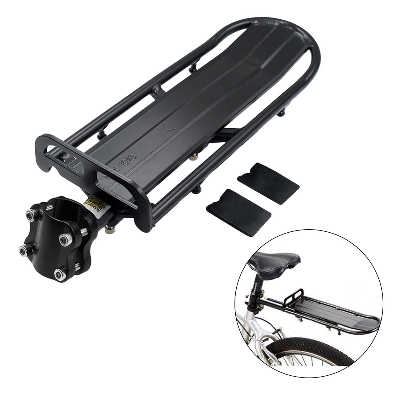 Wokyo Rear Bike Rack, Aluminium, Black, 22 lbs/10kg Capacity, Adjustable, Retractable, Road & Mountain Bike Compatible