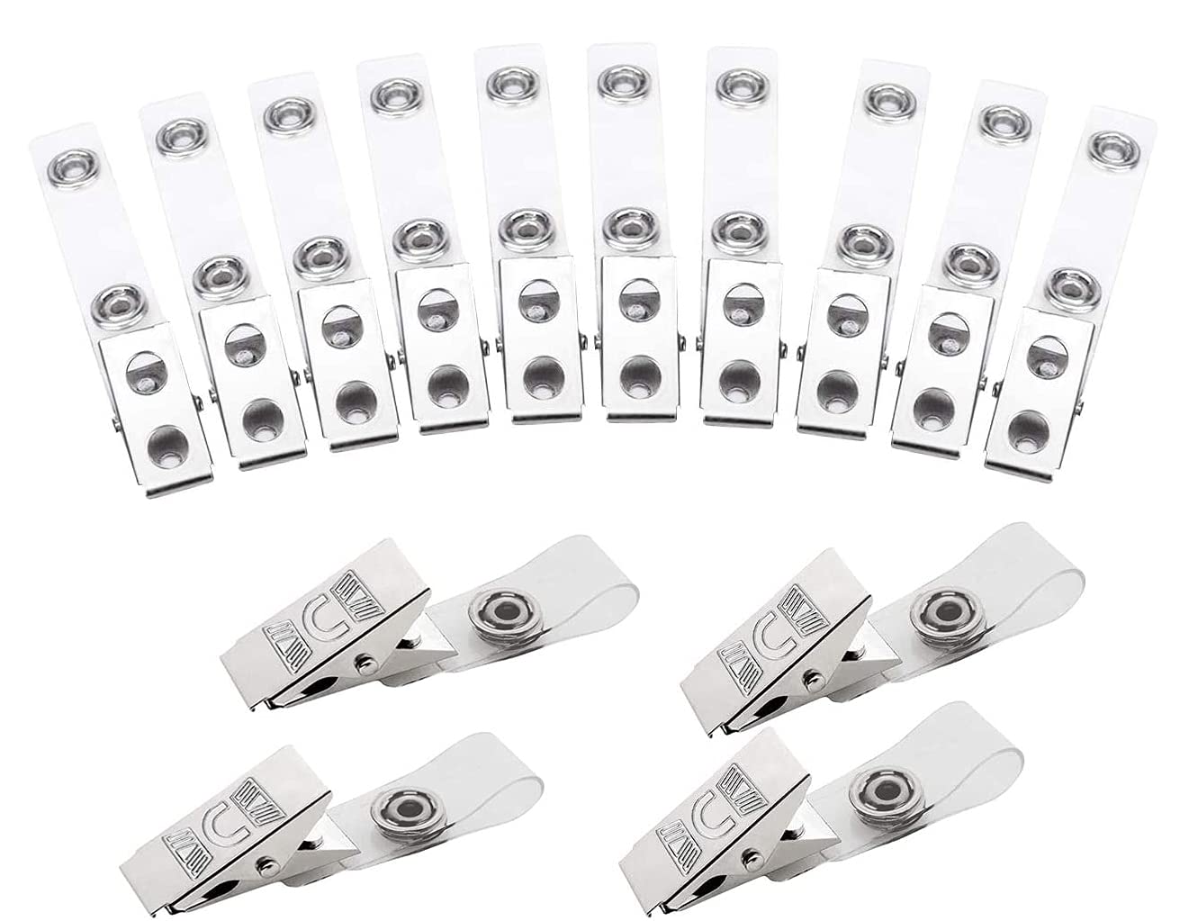 Bessy shop 20 Pieces Metal Badge Clips,Metal Badge Clips with Clear PVC Straps for ID Cards and Badge Holders Name Tags, Work Badges