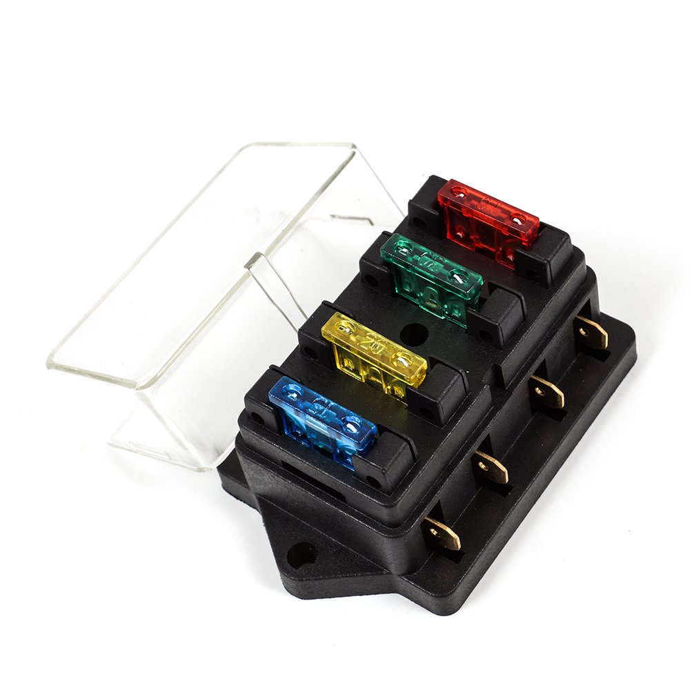 12V/24V car Blade Holder Fuse Box-4 Way Circuit ATO Standard Blade Fuse Build in Box Holder