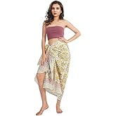 Women's Cotton Beach Sarong Wrap Cover Up - Hand Block Printed Swimsuit Coverup pareo, Multi-Way Wear Beach Dress, 73" x 45"