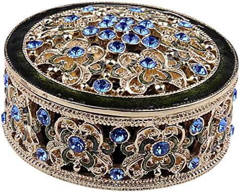 Treasures Jeweled Round Enameled Trinket Box, Blue