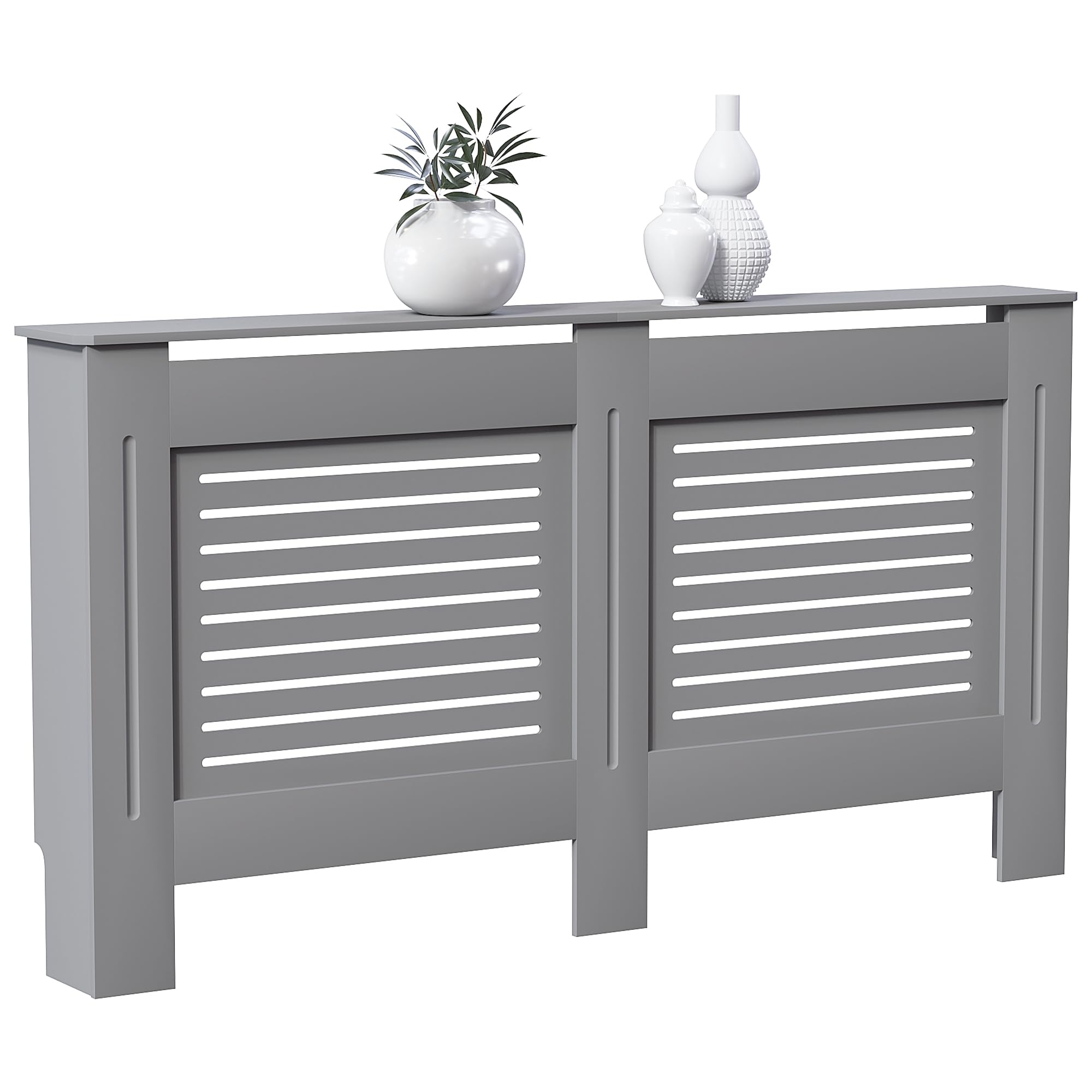 Vida Designs Milton Radiator Cover Olive Grey - Large - Modern Horizontal Slat Design For Optimal Heat Circulation - H82xW152xD19cm - Painted MDF Cabinet Ideal For Living Room & Hallway
