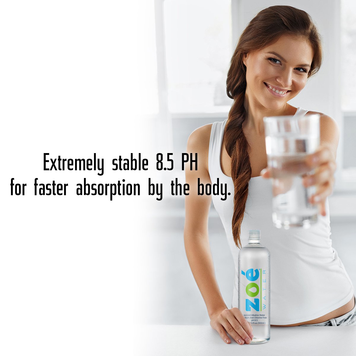 Alkaline Drinking Water, 8.5 pH, 900 ml Bottles by Zoe Water Light