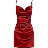 ZAFUL Women's Satin Sleeveless Spaghetti Strap Mini Dress Sexy Slip Cowl Neck Silky Cocktail Party Dresses