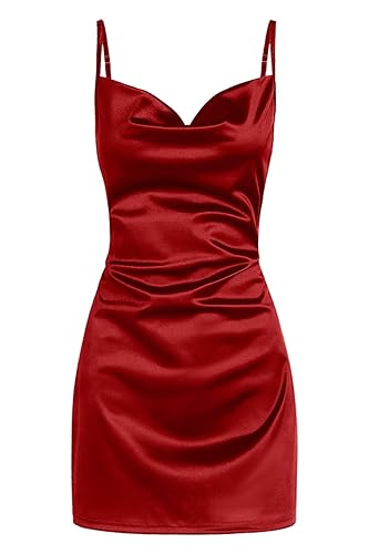 ZAFUL Women's Satin Sleeveless Spaghetti Strap Mini Dress Sexy Slip Cowl  Neck Silky Cocktail Party Dresses(Red, XS) in Saudi Arabia Whizz Club