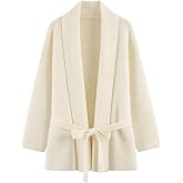 HOULENGS Women's Belted Wrap Knit Cardigan, V Neck Fall Sweater Outwear | Open Front, Long Sleeve, Soft Chunky Knit, Loose Fit Sweater Coat, Office Work, Going Out, Party, Weekend