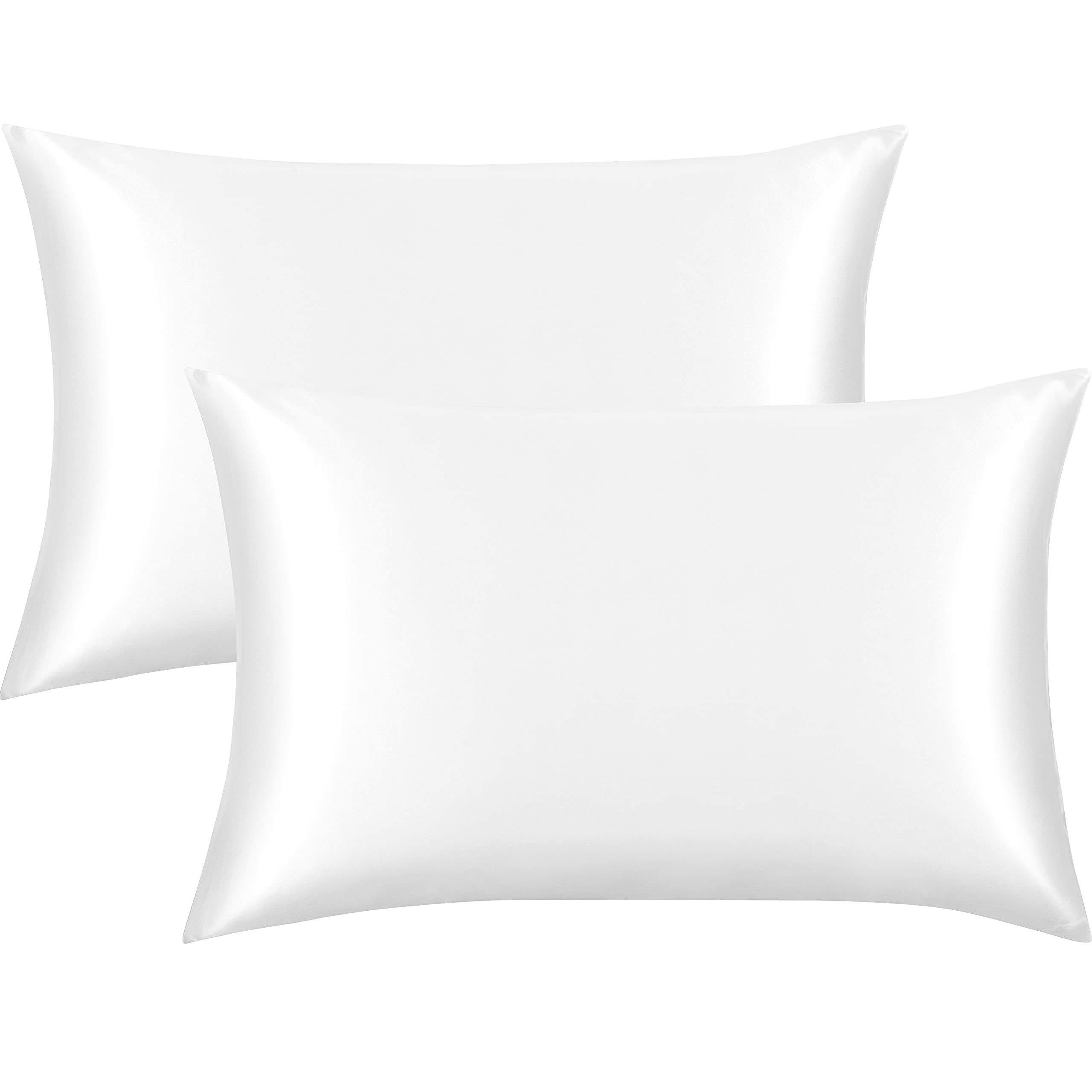 FLXXIE 2 Pack Satin Pillowcases for Skin and Hair, Luxurious and Silky Queen Pillow Cases with Envelope Closure, White, 50x75 cm