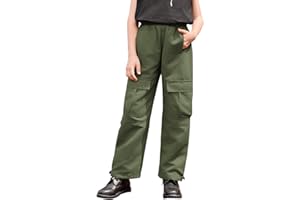 Mirawise Girls Cargo Pants with Elastic Waist & Multi-Pockets Straight Leg Jogger Pants for 4-13Y