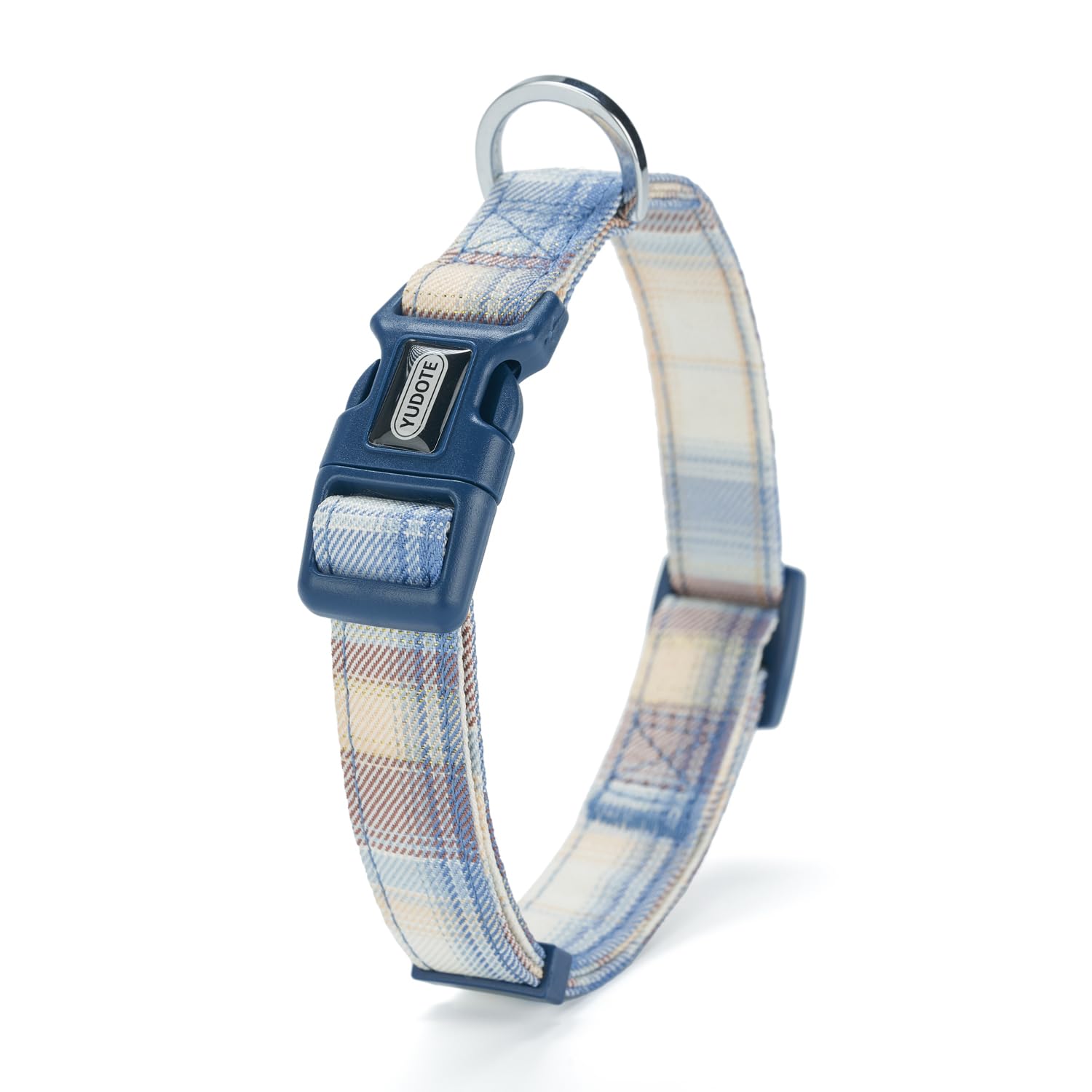 YUDOTE Soft Dog Collar Cloth Wrapped British Style Plaid Collars Non-irritant for Small Dogs with Sensitive Skin,Blue