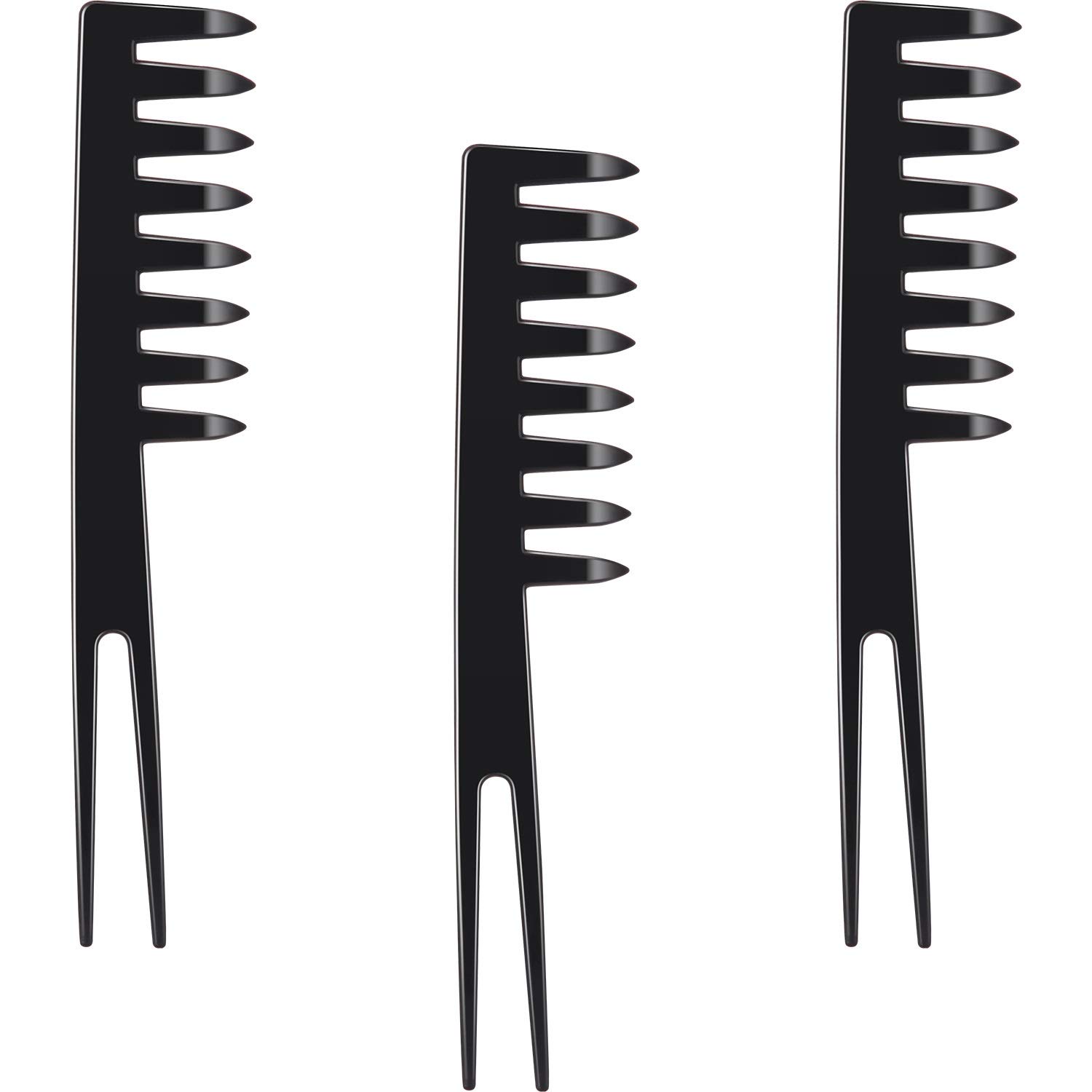 3 Pieces Wide Tooth Combs with Double-pronged Fantail Section Styling Combs Detangling Combs for Adult Child, Black